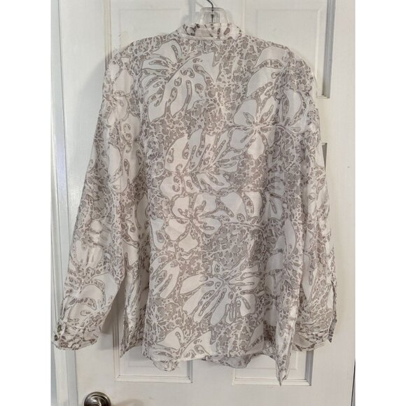 Alfred Dunner Women Aztec Sz 18 White Sheer Long Sleeve Button Up Floral Blouse - Picture 8 of 10